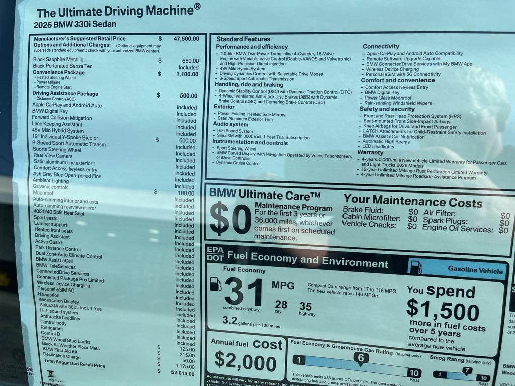 new 2026 BMW 330 car, priced at $52,015