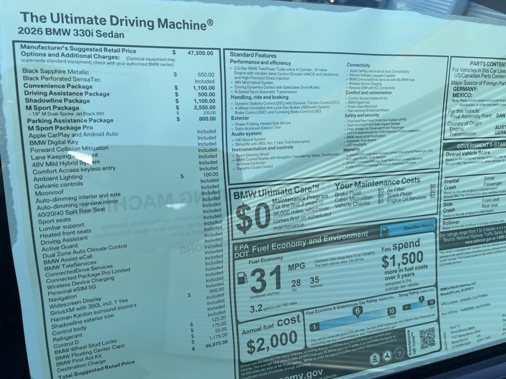 new 2026 BMW 330 car, priced at $56,975