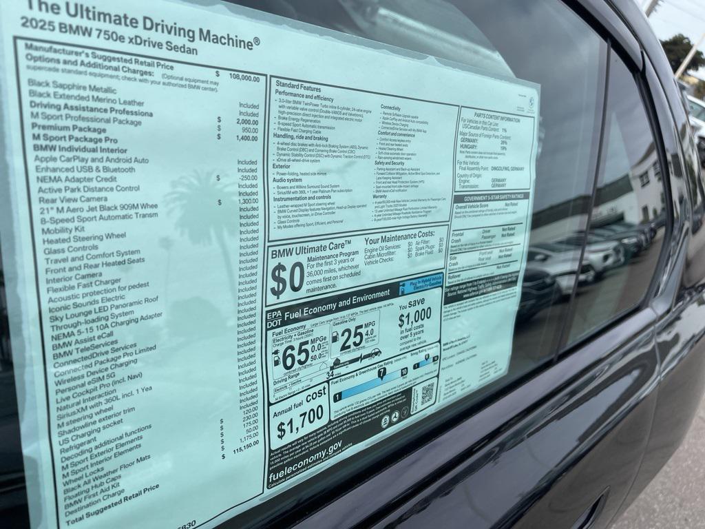 new 2025 BMW 750e car, priced at $115,150