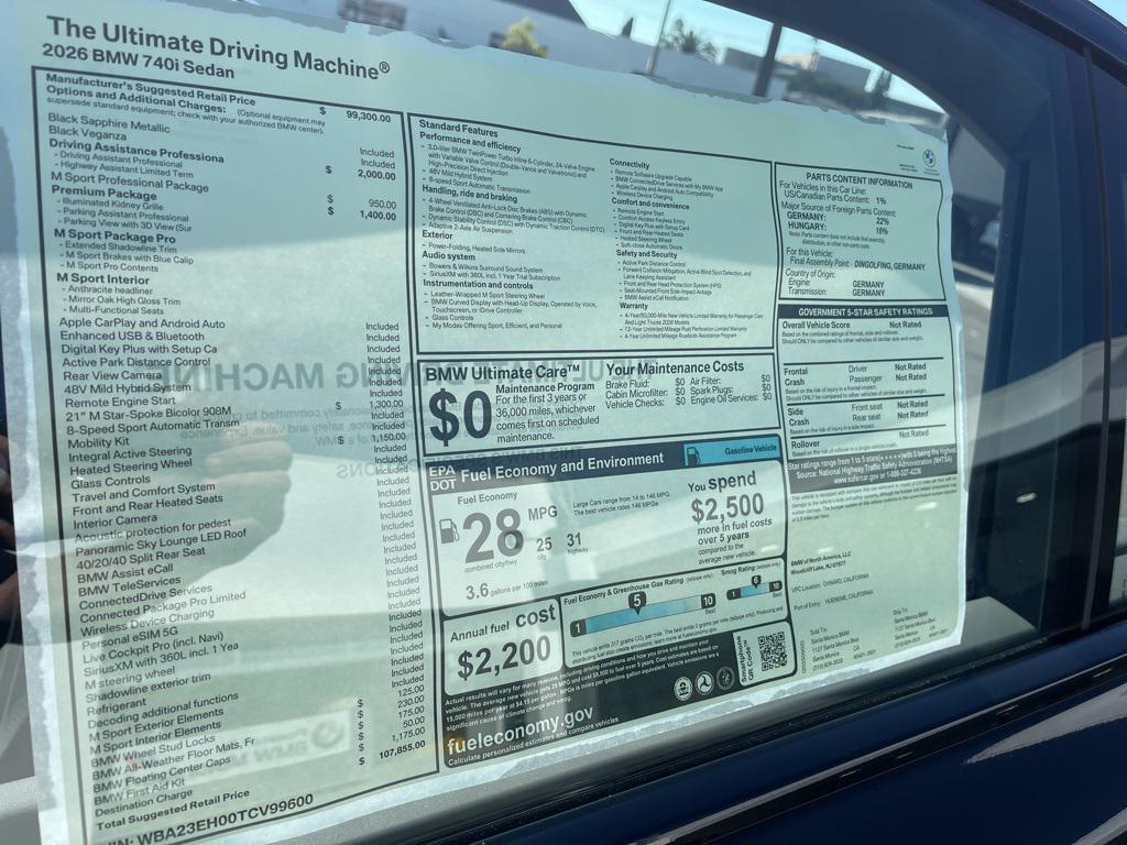 new 2026 BMW 740 car, priced at $107,855