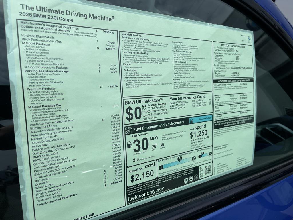 new 2025 BMW 230 car, priced at $50,340