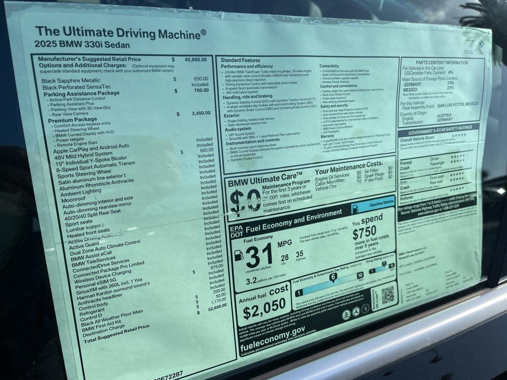 new 2025 BMW 330 car, priced at $52,650