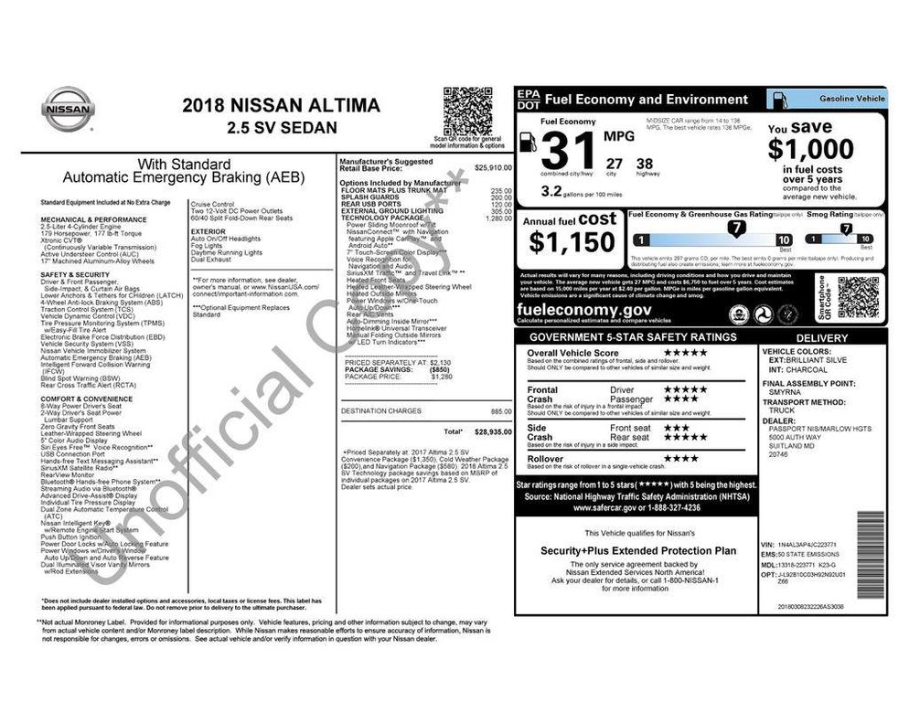 used 2018 Nissan Altima car, priced at $11,375