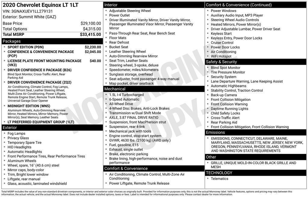 used 2020 Chevrolet Equinox car, priced at $18,950