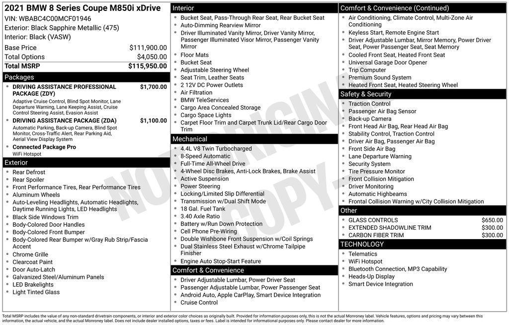 used 2021 BMW M850 car, priced at $52,950