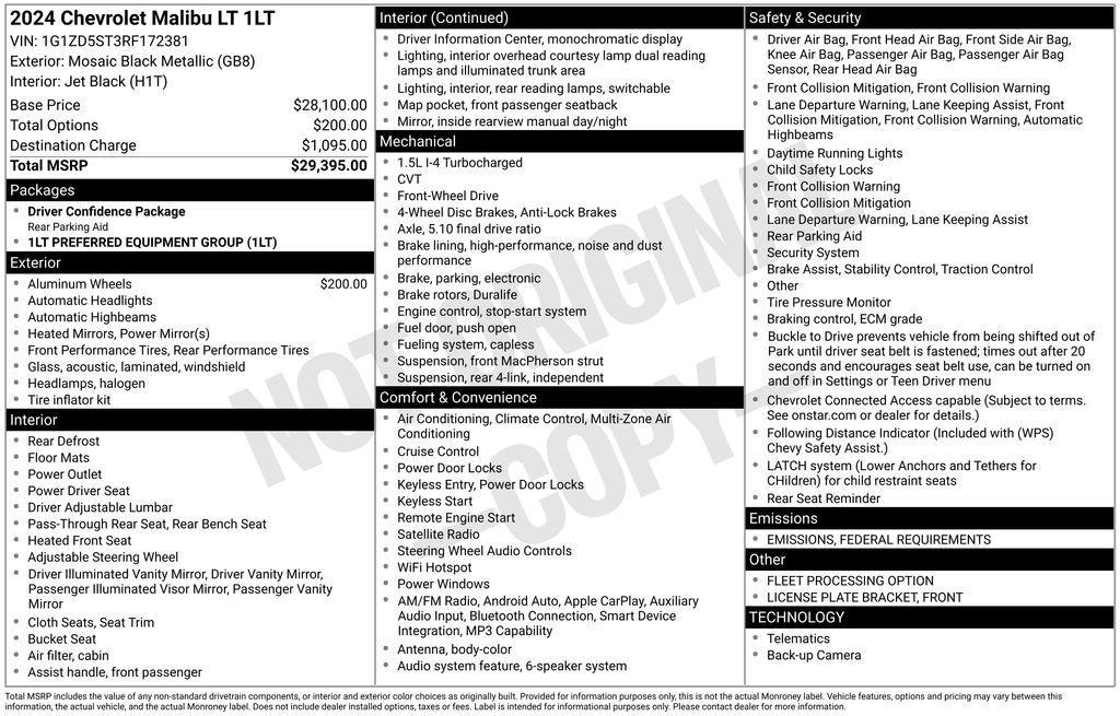 used 2024 Chevrolet Malibu car, priced at $18,950