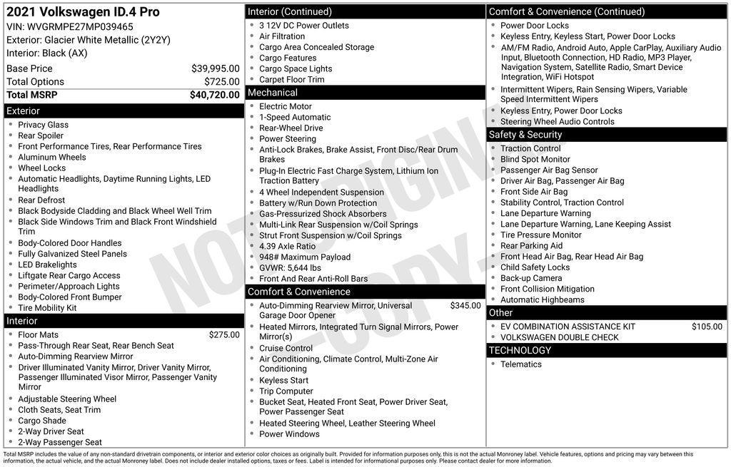 used 2021 Volkswagen ID.4 car, priced at $19,950