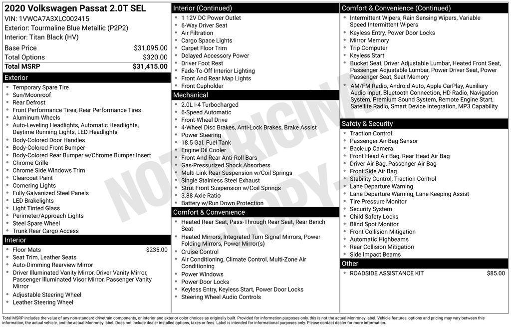 used 2020 Volkswagen Passat car, priced at $22,490