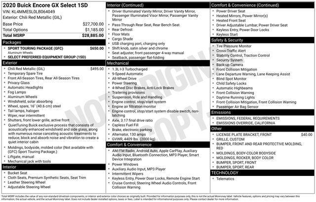 used 2020 Buick Encore GX car, priced at $15,995