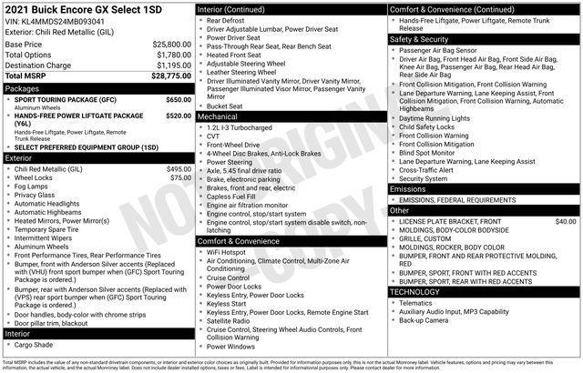 used 2021 Buick Encore GX car, priced at $17,989