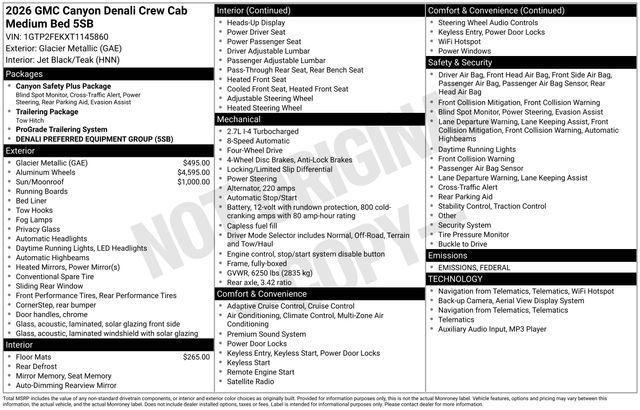 new 2026 GMC Canyon car, priced at $58,427
