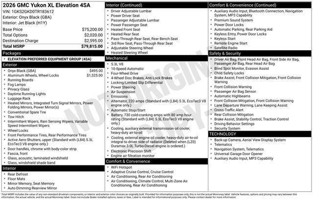 new 2026 GMC Yukon XL car, priced at $79,815