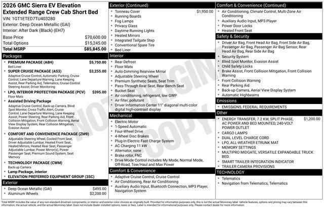 new 2026 GMC Sierra EV car, priced at $87,795