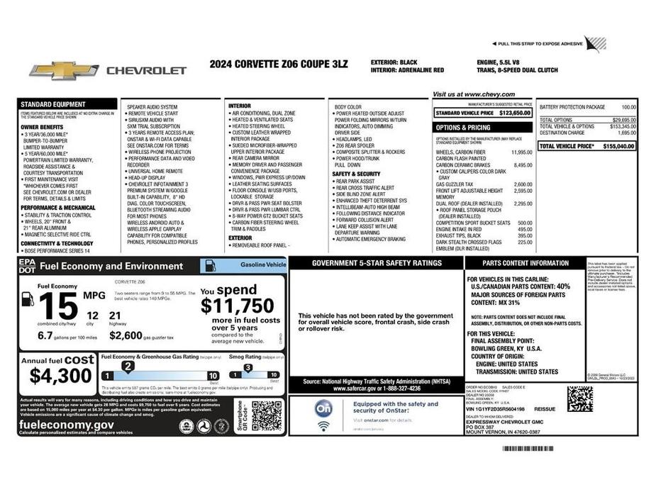 used 2024 Chevrolet Corvette car, priced at $144,989