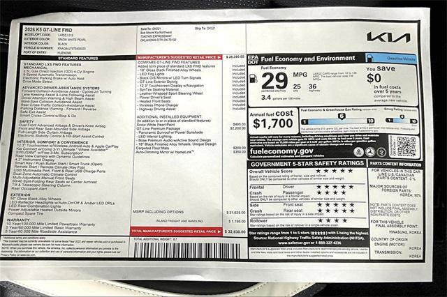 new 2026 Kia K5 car, priced at $31,330