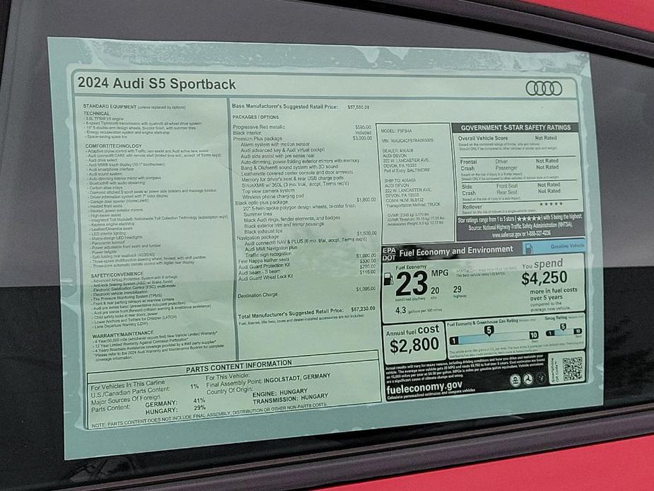 new 2024 Audi S5 car, priced at $67,230