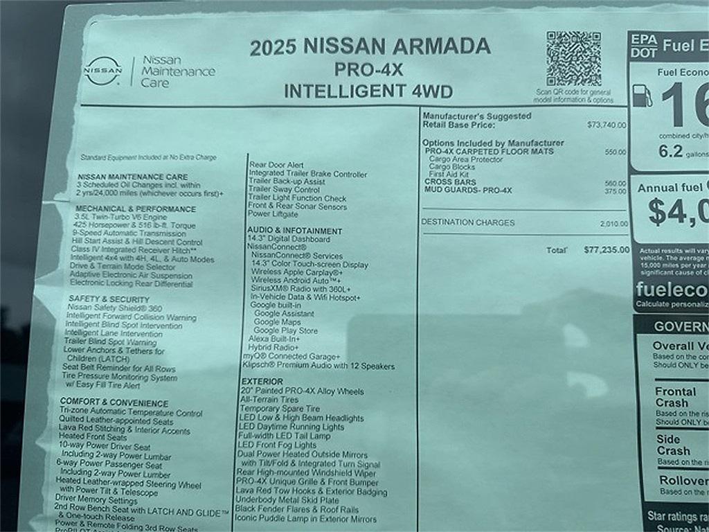 new 2025 Nissan Armada car, priced at $77,235