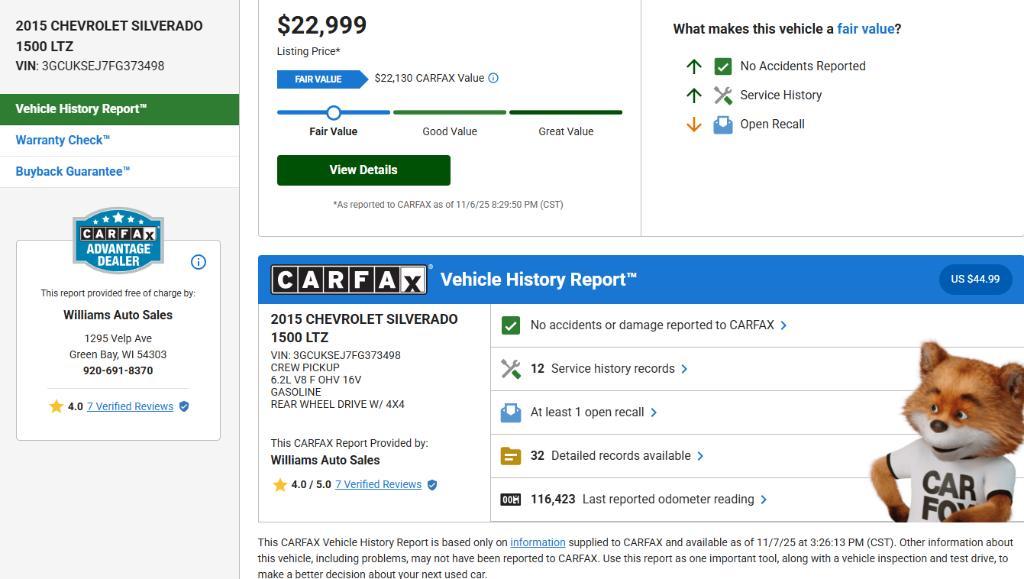 used 2015 Chevrolet Silverado 1500 car, priced at $22,499