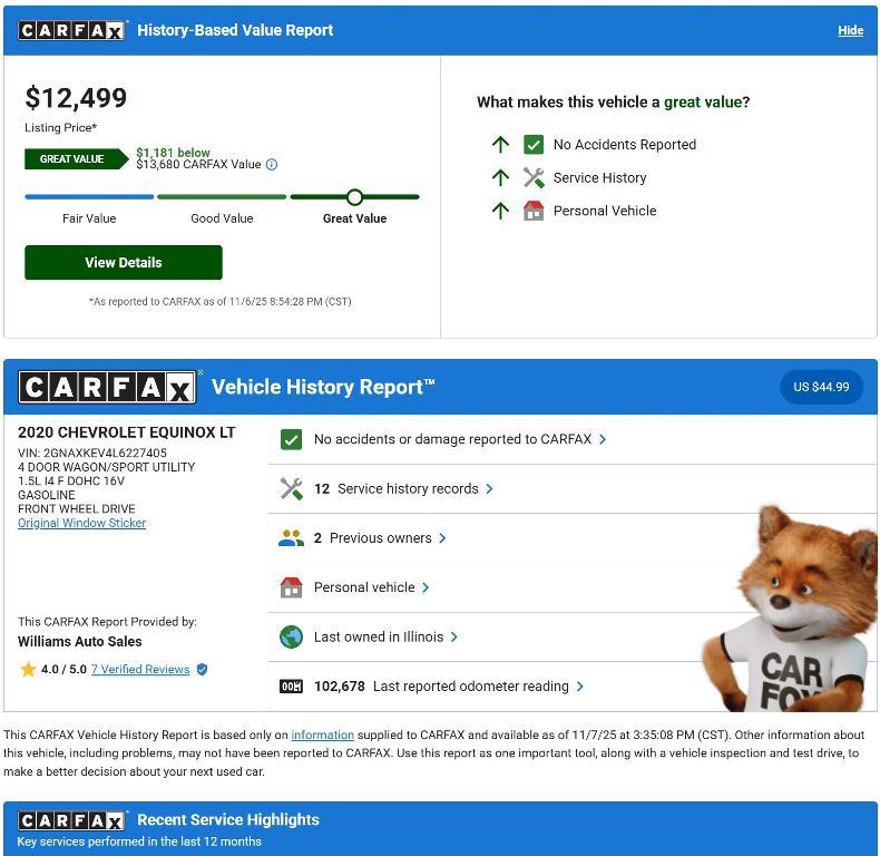 used 2020 Chevrolet Equinox car, priced at $11,999