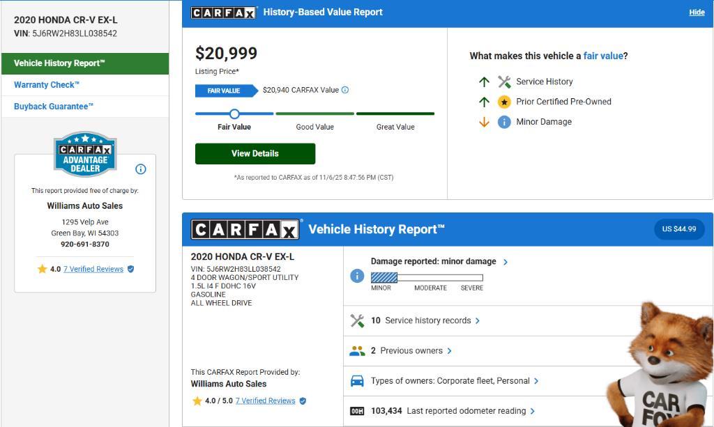 used 2020 Honda CR-V car, priced at $20,499