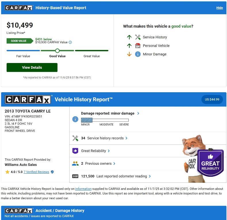 used 2013 Toyota Camry car, priced at $9,999