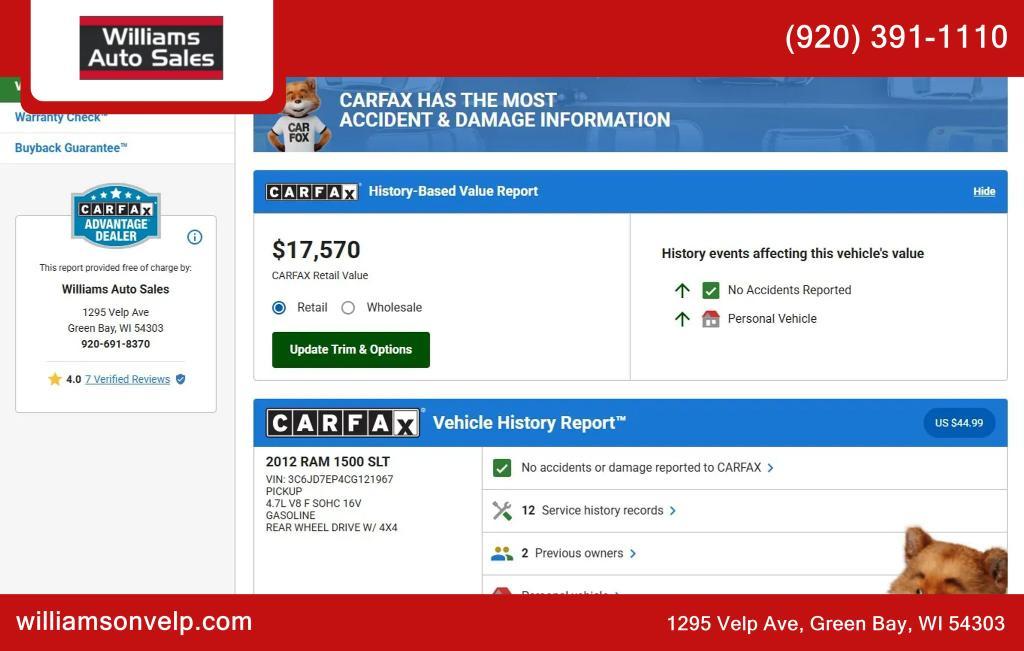 used 2012 Ram 1500 car, priced at $16,999