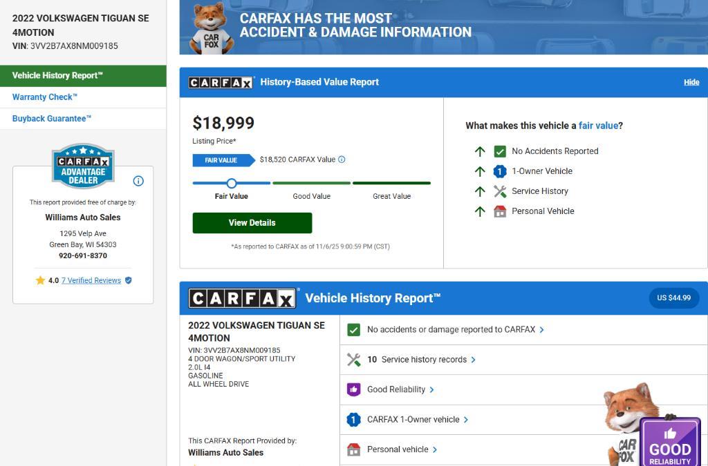 used 2022 Volkswagen Tiguan car, priced at $17,999