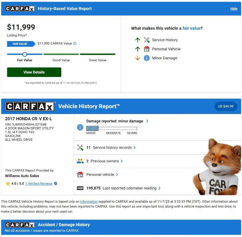 used 2017 Honda CR-V car, priced at $11,750