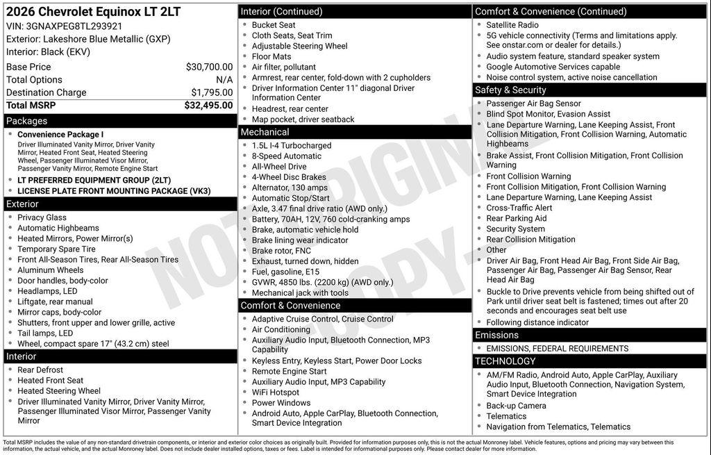 new 2026 Chevrolet Equinox car, priced at $29,697