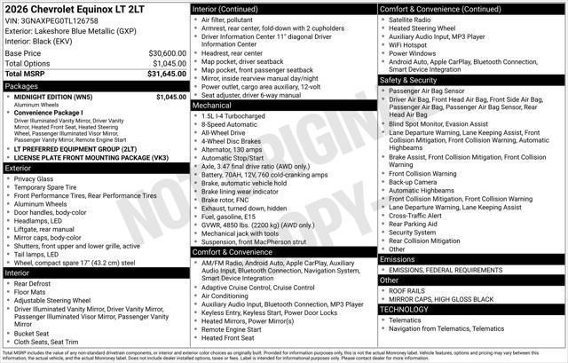 new 2026 Chevrolet Equinox car, priced at $32,171