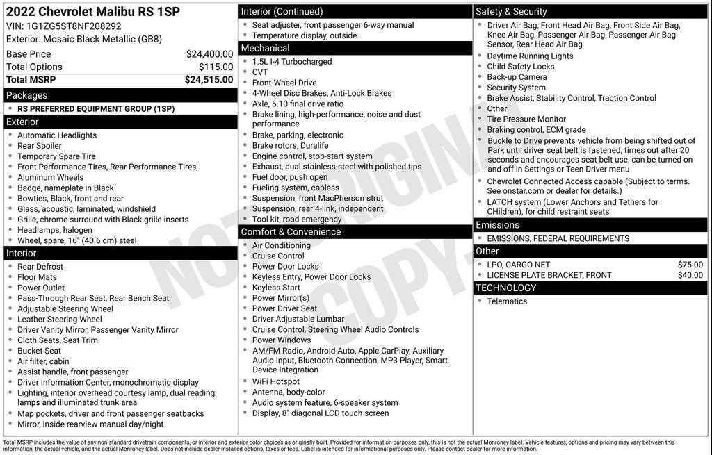 used 2022 Chevrolet Malibu car, priced at $20,777