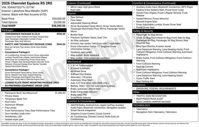 new 2026 Chevrolet Equinox car, priced at $38,638