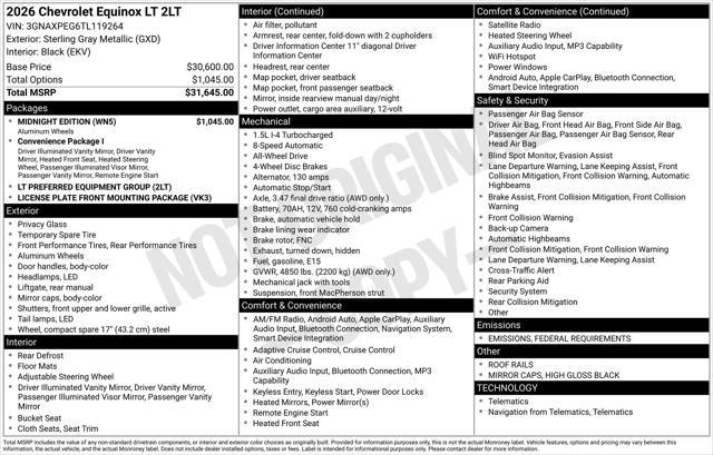new 2026 Chevrolet Equinox car, priced at $31,745