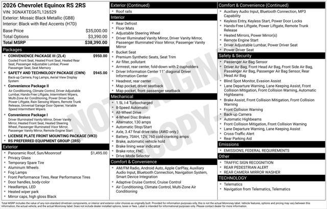 new 2026 Chevrolet Equinox car, priced at $38,638