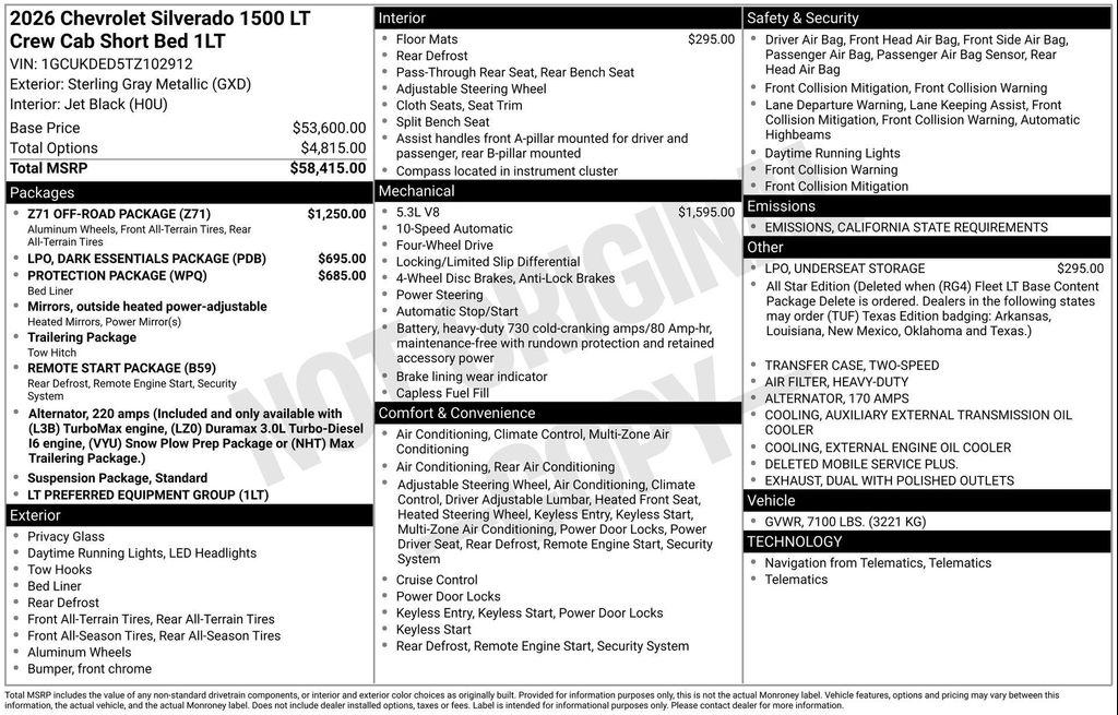 new 2026 Chevrolet Silverado 1500 car, priced at $54,083