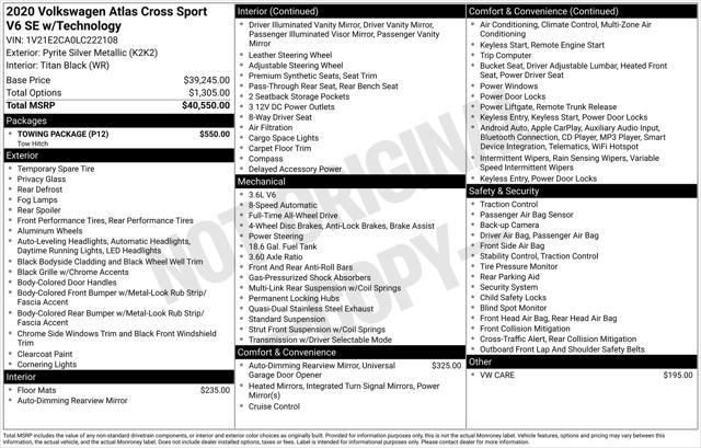 used 2020 Volkswagen Atlas Cross Sport car, priced at $23,994