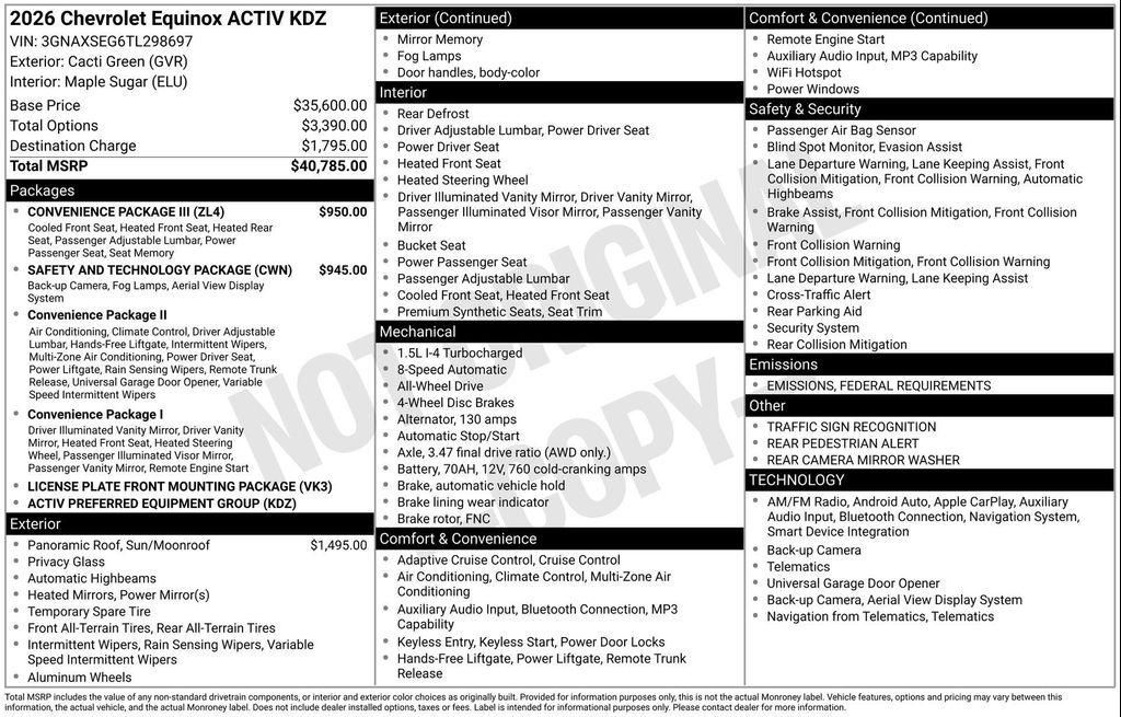 new 2026 Chevrolet Equinox car, priced at $37,622
