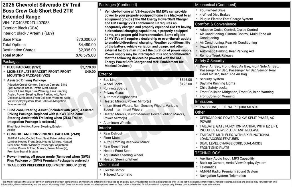 new 2026 Chevrolet Silverado EV car, priced at $69,535