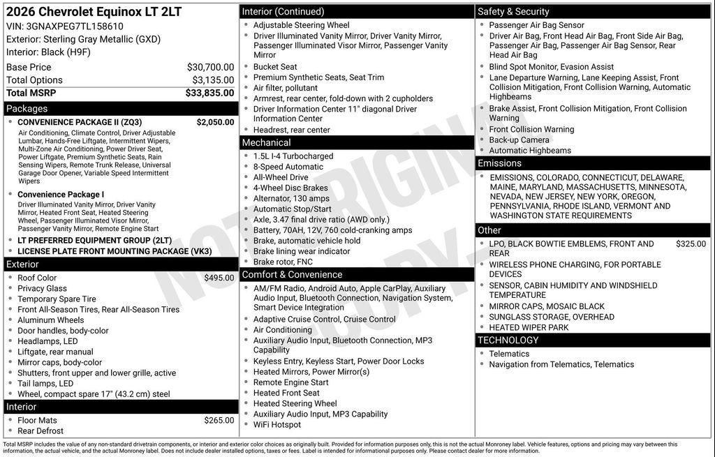 new 2026 Chevrolet Equinox car, priced at $32,284