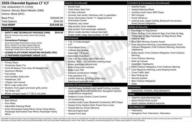 new 2026 Chevrolet Equinox car, priced at $29,645