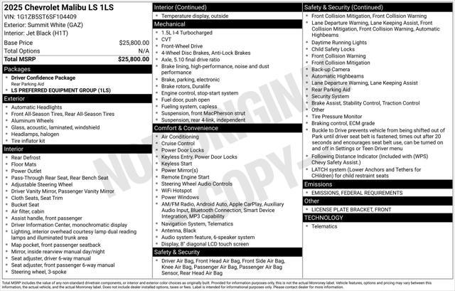 new 2025 Chevrolet Malibu car, priced at $24,035
