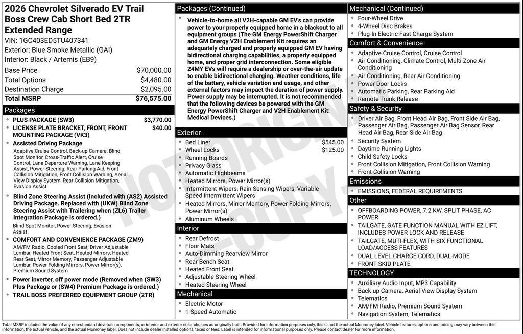 new 2026 Chevrolet Silverado EV car, priced at $69,535