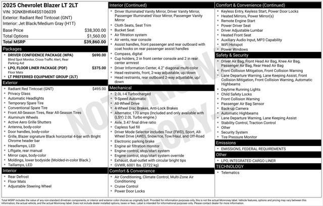 new 2025 Chevrolet Blazer car, priced at $37,257