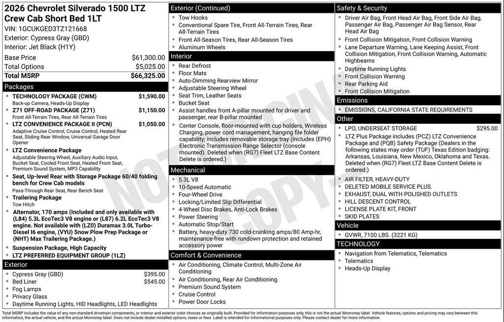 new 2026 Chevrolet Silverado 1500 car, priced at $61,678