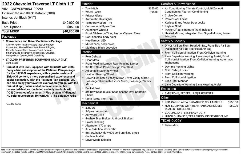 used 2022 Chevrolet Traverse car, priced at $29,578