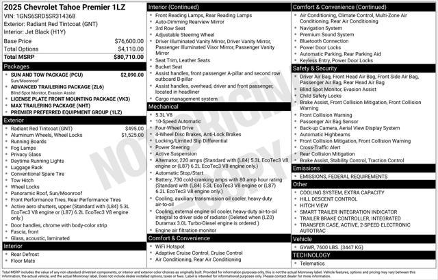 new 2025 Chevrolet Tahoe car, priced at $79,905