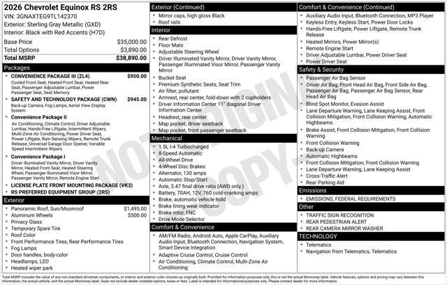 new 2026 Chevrolet Equinox car, priced at $39,103