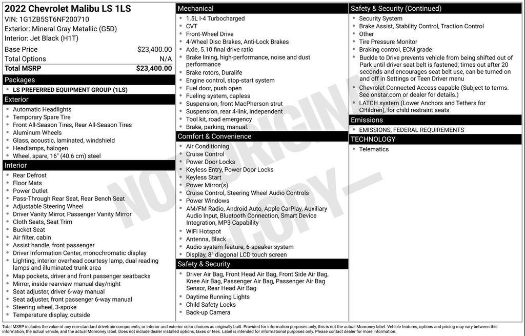 used 2022 Chevrolet Malibu car, priced at $17,762