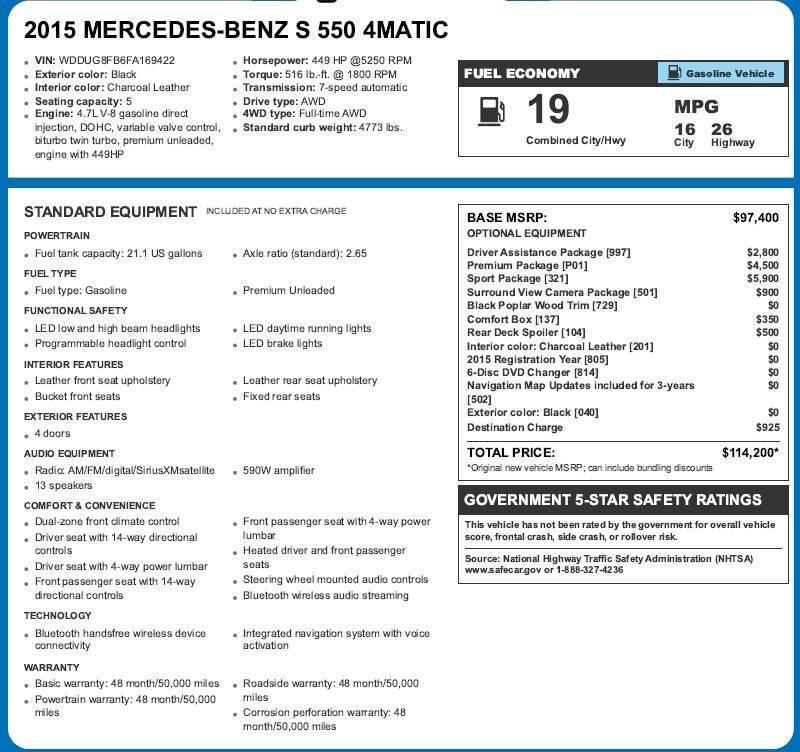 used 2015 Mercedes-Benz S-Class car, priced at $29,999