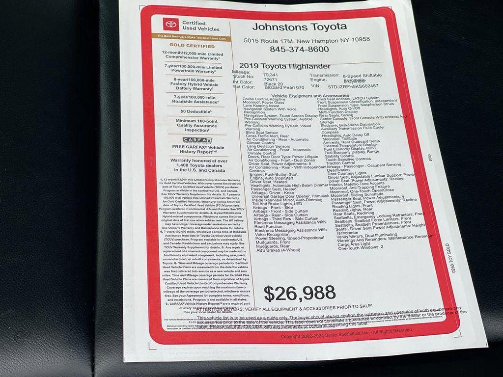 used 2019 Toyota Highlander car, priced at $25,897